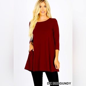 Women's Long Sleeve Boat Neck Flared Top with Side Pockets sizes medium & large